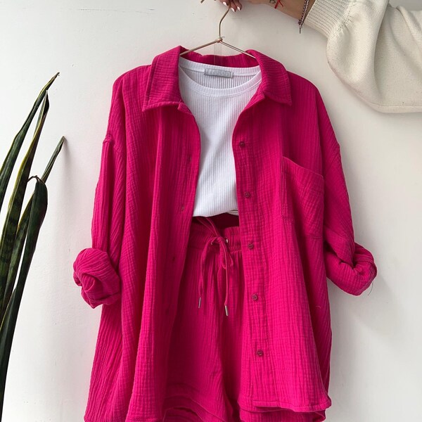 Solid Pleated Two Piece Set For Women Summer Women's Two Piece Casual Long Sleeve Short Sets