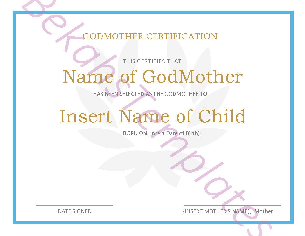 Blue Godmother Certificate - Etsy