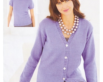 Ladies Cardigan & Top Set T-Shirt Knitting Pattern Womans Knitted Twin Set 4 Ply / Fingering Yarn PDF Pattern Up To 54 ins in English Only