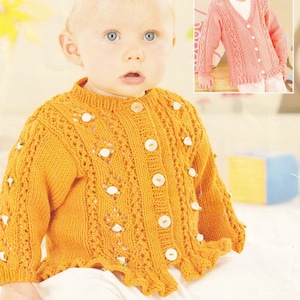 Baby & Girl&#39;s Cardigan Knitting Pattern DK / 8 Ply Yarn Birth to 7 years Childs Round and V-Neck Neck PDF Pattern in English Only