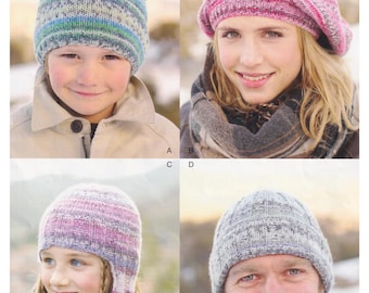 Hats Knitting Pattern Beret, Ear Flaps, Ribbed Hats Girls, Boys, Childs, Ladies, Mens Hat DK / 8 Ply PDF Pattern 4 years to adult sizes