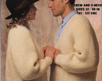 Fishermans Rib Jumper Knitting Pattern Ladies / Mans Ribbed Sweater Aran / Worsted Yarn to 50 inch PDF Pattern in English Only