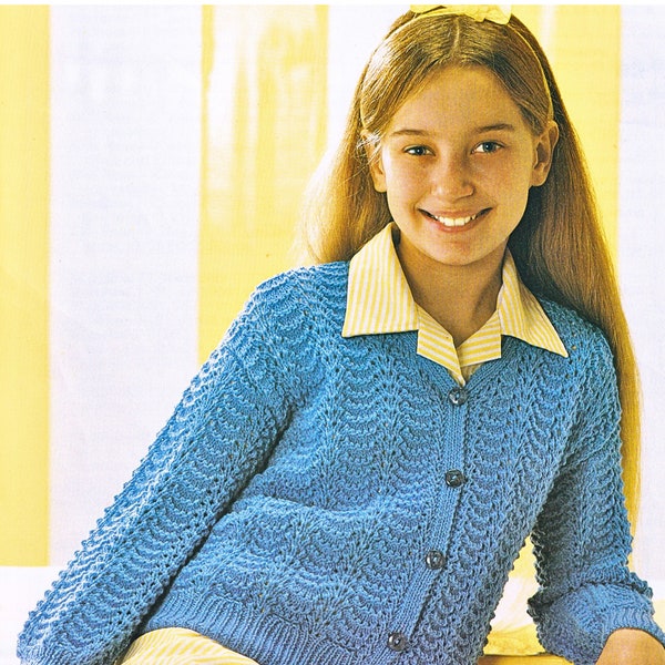 Girl's Cardigan Knitting Pattern V-neck pretty Cardi DK yarn 2 years to 10 years PDF Pattern