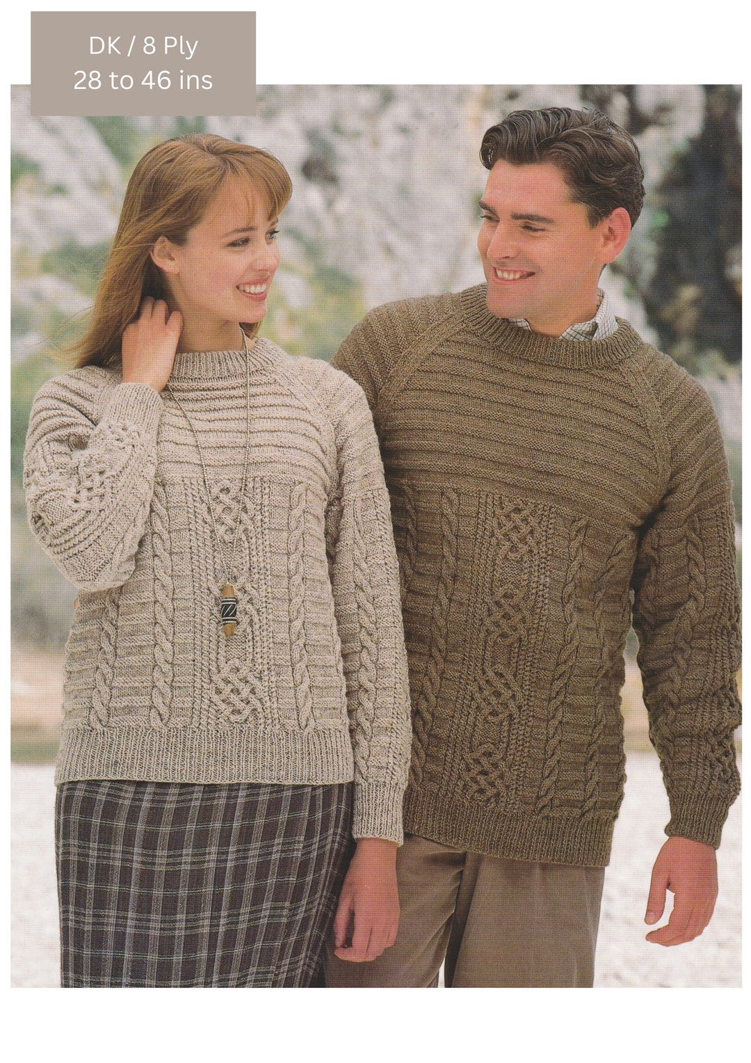 Cable Sweater Knitting Pattern for Men Ladies Cable Front Jumper DK ...