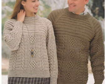 Cable Sweater Knitting Pattern for Men & Ladies DK /8Ply PDF Pattern 28 to 46 inches in English