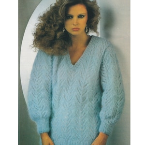 Mohair Sweater Jumper Knitting Pattern Lace Eyelet 1980s Nocturne Ladies Womans Mohair Knitting Pattern PDF in English Only