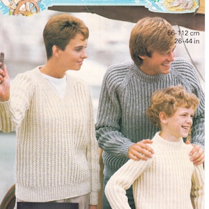 Aran Rib Sweater Knitting Pattern Girls, Boys, Mens, Ladies Twisted Rib PDF Pattern Worsted 26 - 44 inches in English Only