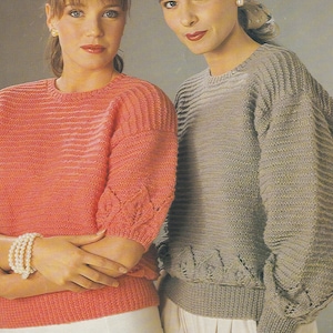 Ladies Sweater Knitting Pattern Womens Jumper DK / 8 Ply Yarn Short Sleeve and Long Sleeve Leaf Design in English Only