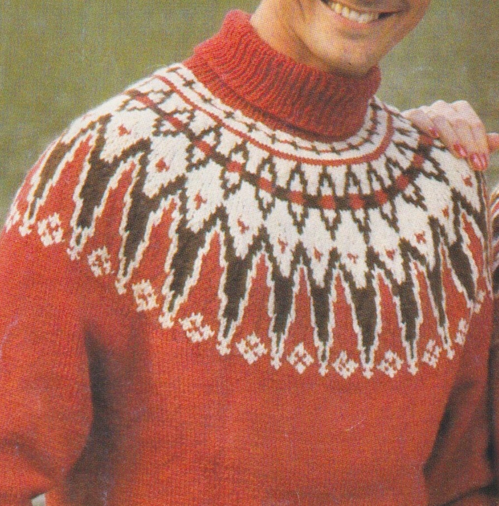 Womens & Mens Fairisle Yoke Knitting Pattern Vintage Sweater