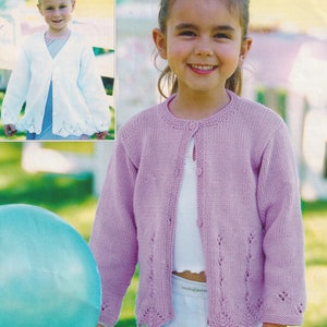 Girl&#39;s Cardigan Knitting Pattern Round & V-neck pretty Cardi DK / 8 ply yarn PDF in English Only