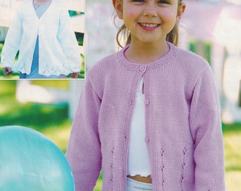 Girl's Cardigan Knitting Pattern Round & V-neck pretty Cardi DK / 8 ply yarn PDF