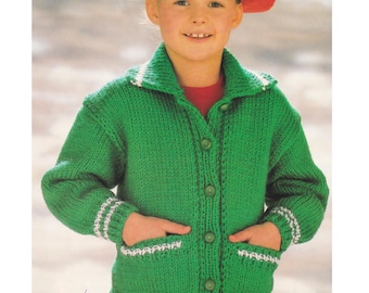 Boys & Girls Cardigan Knitting Pattern Kids Quick-Knit in Chunky / Bulky Yarn Child's Jacket in Sizes 22 - 30 inches 2 - 10 years in English