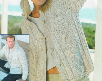 Cable Knitting Pattern Ladies & Mens Sports Aran / Worsted V-neck Cardigan PDF up to 54 inch in English