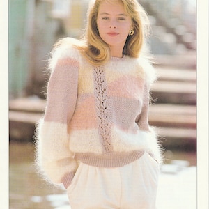 Mohair Sweater Jumper Knitting Pattern 1990s Round Neck Mohair and DK Knitting Pattern PDF in English Only