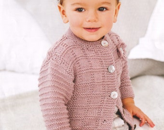 Baby Cardigan Knitting Pattern DK / 8 Ply Yarn 16 - 24 ins for 0 - 9 months to 4 Years round neck or collar PDF Pattern in English Only