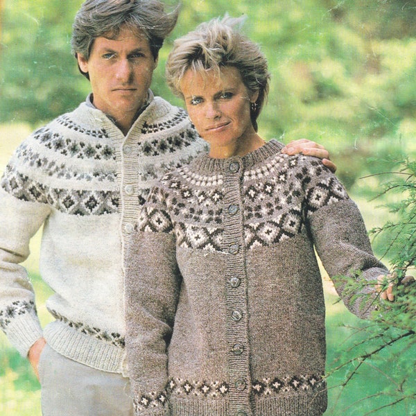 Womens Fairisle Knitting Pattern Yoke  Mens Cardigan Swedish Icelandic Style Ski Aran / Worsted Yarn PDF Pattern