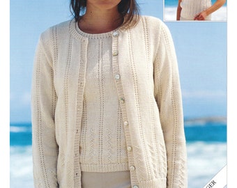 Ladies Summer Cardigan Knitting Pattern & Short Sleeved Top Womans Knitted T-shirt up to 54 ins DK / 8 Ply Yarn PDF Pattern in English Only