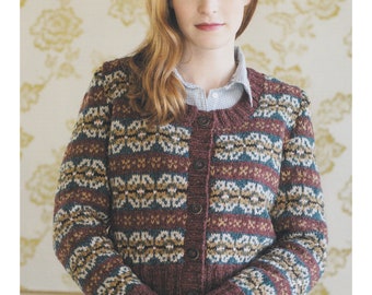 Ladies Fair Isle Cardigan Knitting Pattern Womens Fairisle Cardi Aran / Worsted Traditional PDF Pattern