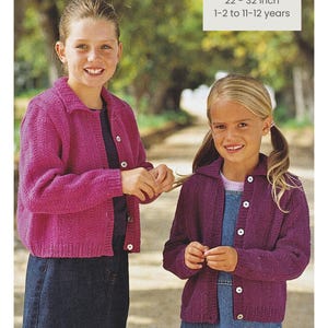 Girl's Cardigan Knitting Pattern for 1 to 12 Year Olds Child's Jacket With Collar in DK / 8 ply yarn PDF in English