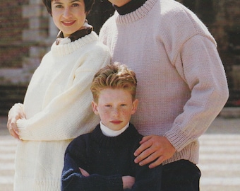 Chunky Sweater Knitting Pattern Girls, Boys, Mens, Ladies Quick-Knit PDF Pattern Bulky 28 - 50 inches