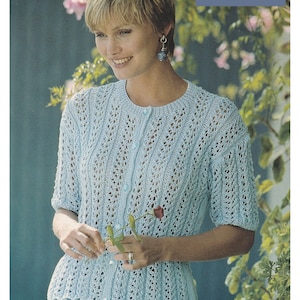 Summer Cardigan Knitting Pattern Lace Ladies in Cotton DK / 8 Ply Short Sleeved PDF Pattern Womens Cardigan in English Only