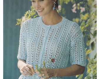 Summer Cardigan Knitting Pattern Lace Ladies in Cotton DK / 8 Ply Short Sleeved PDF Pattern Womens Cardigan in English Only
