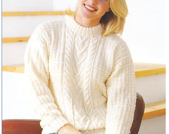 Ladies Cable Front Sweater Knitting Pattern DK / 8Ply Womens Jumper Warm Round-Neck PDF in English
