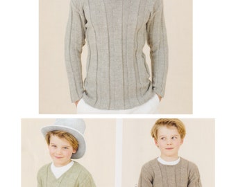 Mens Boys Sweater Knitting Pattern No Rib Edging PDF Pattern Organic DK 8Ply Child Adult 24 - 46 inches