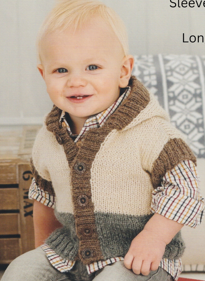 Baby Boy Cardigan Knitting Pattern & Sleeveless Body Warmer Hoodie 8
