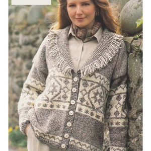 Ladies Ski Cardigan Knitting Pattern Womens Fairisle Cardi Aran / Worsted Icelandic Rustic PDF Pattern in English Only