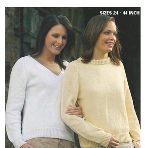 Classic Ladies Sweater Jumper Knitting Pattern Womens Plain V-Neck and Round Neck Pattern DK / 8 Ply Yarn in English Only