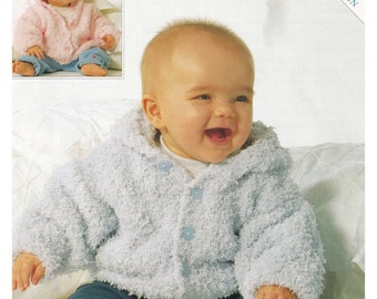 Baby Cardigan Knitting Pattern Jacket With Hood Chunky Snowflake Yarn Boys Girls Toddler PDF Pattern 0 to 2 years in English Only