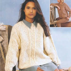 Womens Sweater Knitting Pattern Loose Jumper Aran Worsted Yarn Ladies Jumper & Cardigan Comfy PDF Pattern in English Only