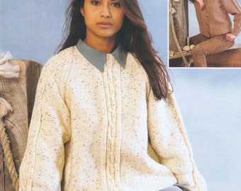 Womens Sweater Knitting Pattern Loose Fit Aran / Worsted Yarn Ladies Jumper & Cardigan (PDF in English)