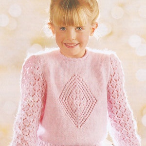 Girl's Sweater Jumper Knitting Pattern Pretty Lace Pattern DK / 8 Ply yarn Childs knitting PDF in English Only