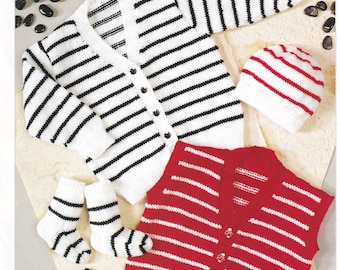 Baby Cardigan Knitting Pattern DK / 8 Ply Children's Waistcoat, Hat, Socks up to 10 years (PDF in English)