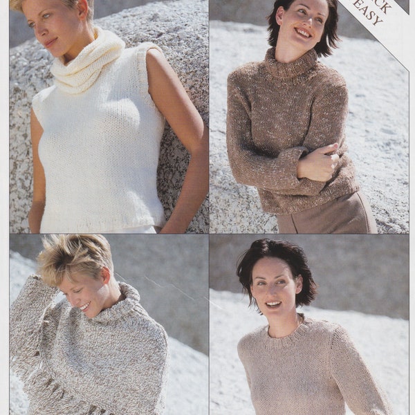 Ladies Sweater Knitting Pattern Sleeveless Jumper, Poncho, Crew Neck, Turtleneck in Super Chunky / Super Bulky PDF Pattern