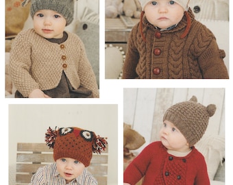 Baby & Child Hats Knitting Pattern DK Yarn, Owl, Rabbit, Fox, Ear Hats for 6 months to 7 years PDF Hat Pattern