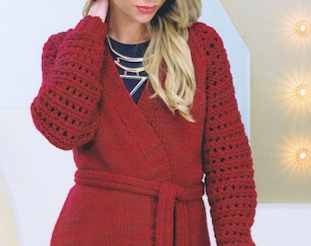 Womens Cardigan Knitting Pattern Chunky Knit / Bulky Yarn Ladies Wrap Around Belted Jacket PDF Pattern Easy Knit in English Only