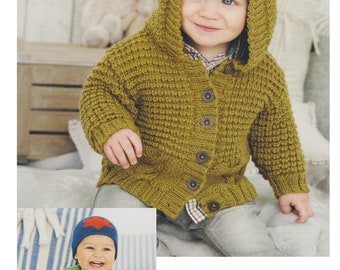 Baby Cardigan Jacket Knitting Pattern DK \ 8 Ply Yarn With Collar or Hood Childs Cardigan 0 to 7 years PDF Pattern in English Only