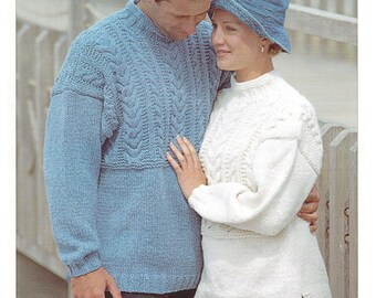Chunky Knit Sweater Knitting Pattern Ladies & Mens Jumper in Chunky / Bulky Yarn Womens Tunic Cable PDF Pattern in English Only