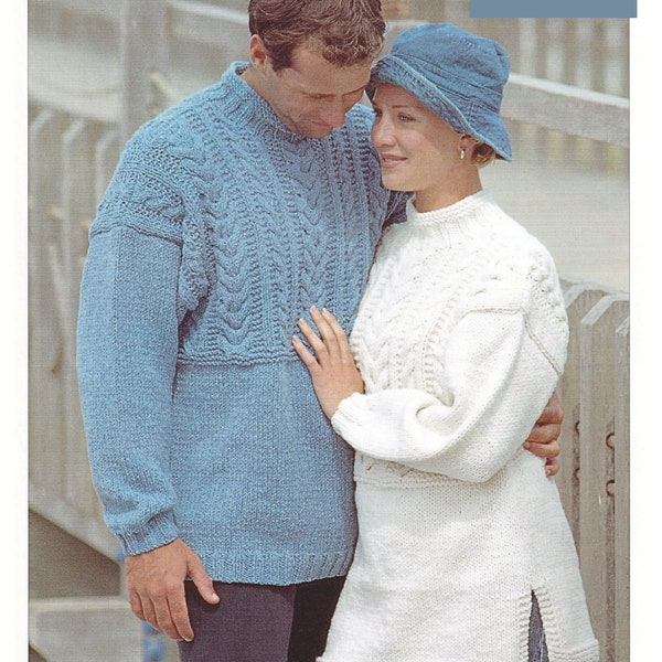 Chunky Knit Sweater Knitting Pattern Ladies & Mens Jumper in Chunky / Bulky Yarn Womens Tunic Cable PDF Pattern