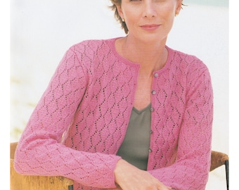 Ladies Cardigan Knitting Pattern Lace Lacy Eyelet Design 4 Ply / Fingering Yarn Womens Summer Short Cardigan PDF Pattern in English Only