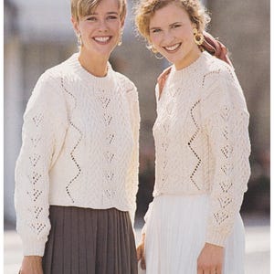 Lady&#39;s Aran Sweater Knitting Pattern Cropped Short Jumper Women&#39;s Cable Sweater No Rib Aran/ Worsted /10 ply Yarn PDF Pattern