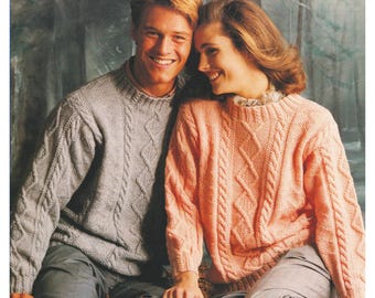 Ladies & Mens Sweater Knitting Pattern Cable Guernsey Style DK / 8Ply Textured Womens and Mans Jumper Pattern PDF in English Only