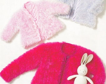 Girls & Baby Cardigan Knitting Pattern Funky Fur DK / 8 Ply Yarn 6 months to 7 years PDF Pattern in English Only
