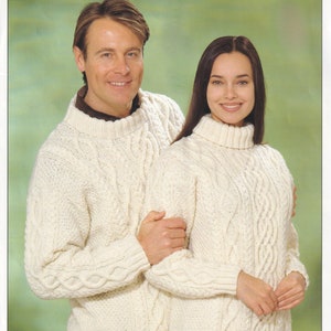 Cable Knitting Pattern Vintage 1980s Sweater Jumper Aran Yarn Traditional Round and Polo Neck in English Only