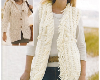 Ladies Long Waistcoat & Cardigan Knitting Pattern Super Chunky / Super Bulky Yarn Womens Jacket and Sleeveless Pullover PDF Pattern