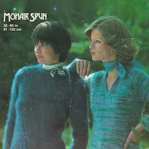 Mohair Sweater Jumper Knitting Pattern 1970s Round and V-Neck Vintage Ladies Womens Mohair Pattern PDF in English only
