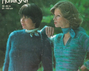 Mohair Sweater Jumper Knitting Pattern 1970s Round and V-Neck Vintage Ladies Womens Mohair Pattern PDF in English only